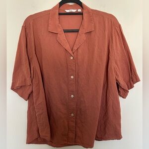 Uniqlo Boxy Linen Blend Button Shirt Top Size XL Rusty Orange
